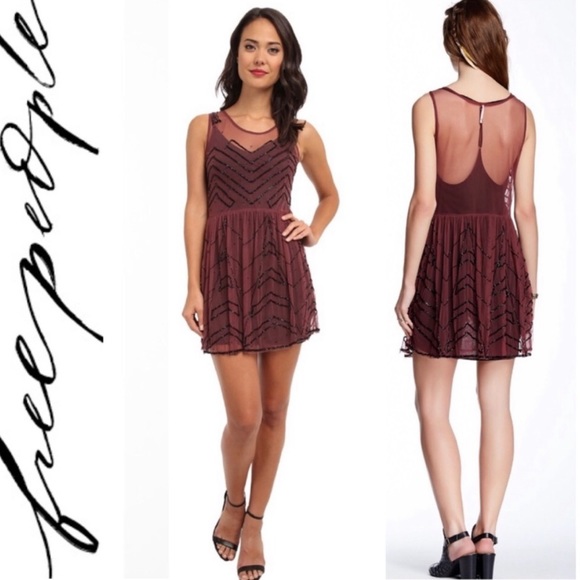 Free People Maroon Beaded Sheer Tunic XS - Picture 3 of 8